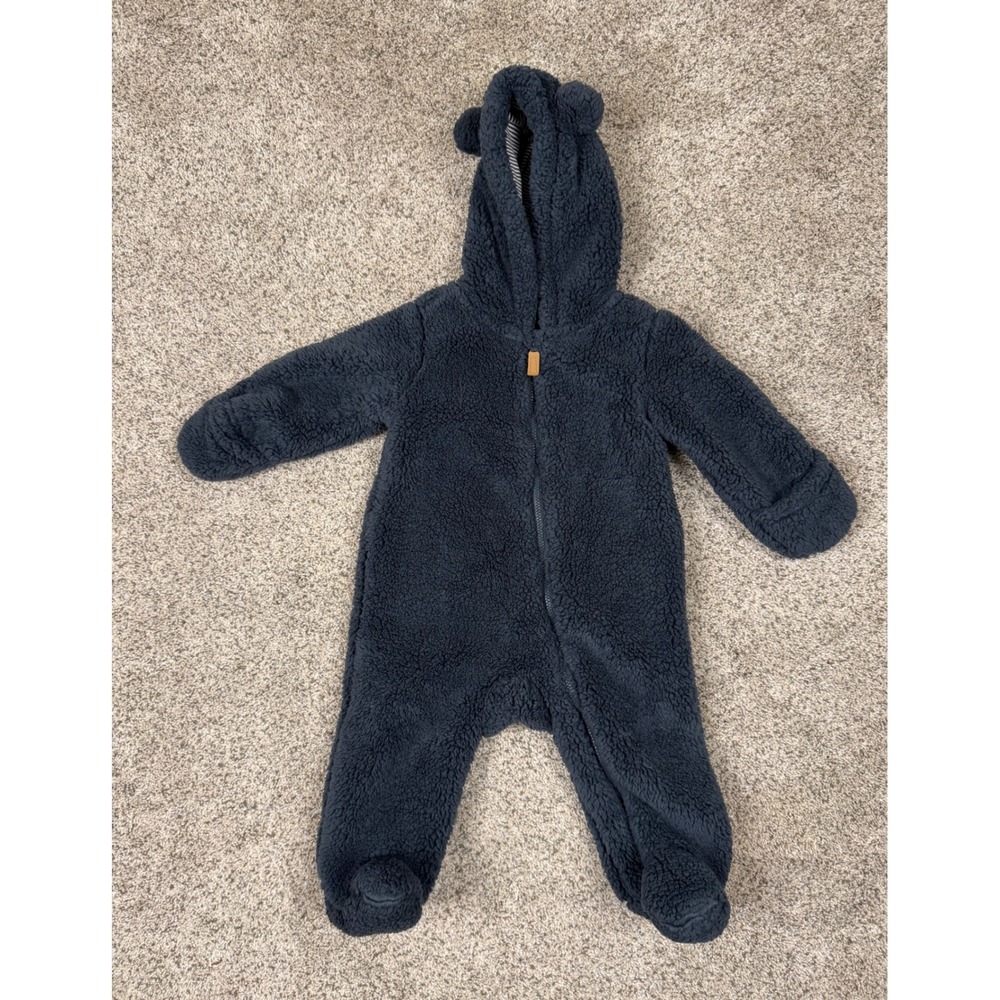 Carters Baby 6M Navy Blue Sherpa Fleece‎ Bear Ear Hooded Winter Suit